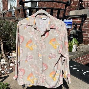 Vintage Galaxy By Harvic Tan and Red Casual Button Down Shirt